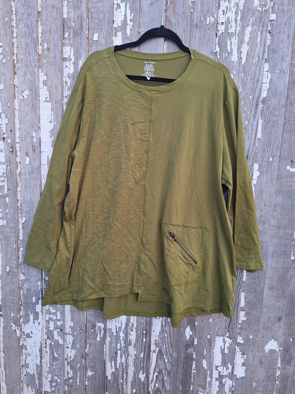 neon buddha Olive Green Long Sleeve Pocket Top Size 3X